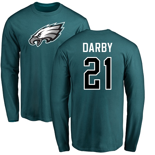 Men Philadelphia Eagles #21 Ronald Darby Green Name and Number Logo Long Sleeve NFL T Shirt